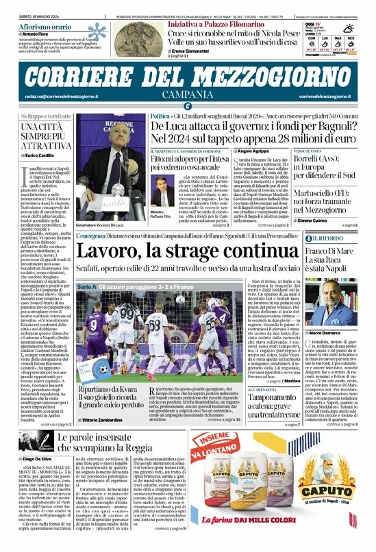 Prima-pagina-corriere del mezzogiorno-del-2024-05-18